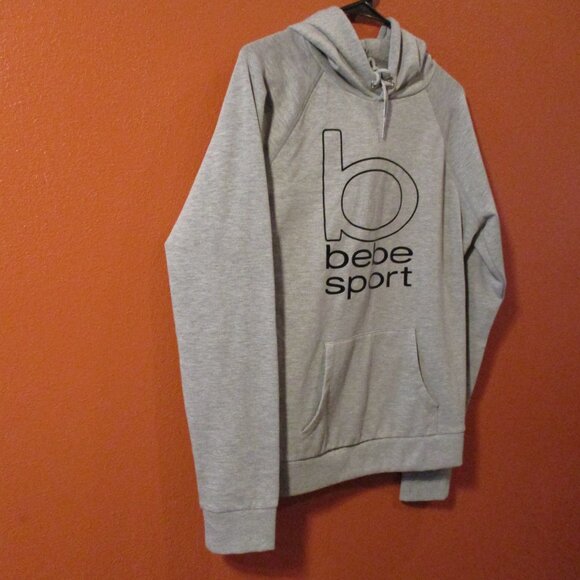 BEBE Sport Woman Large Gray Black Graphic Warm Long Sleeve Pullover Hoodie - Picture 2 of 8